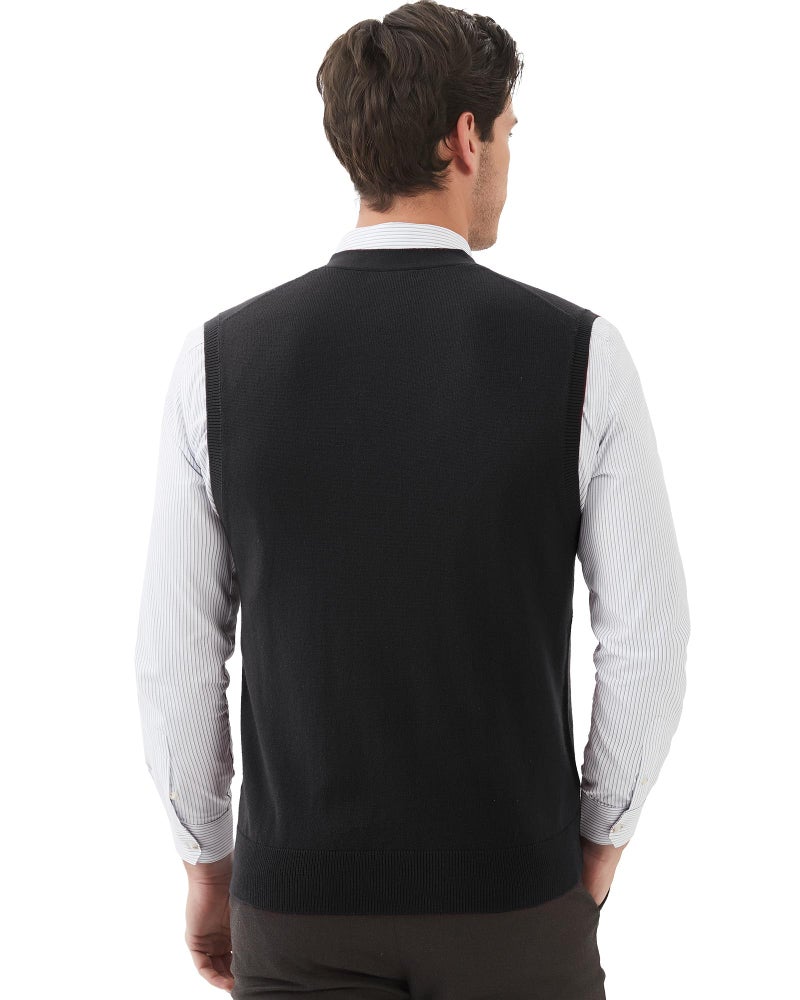 Kallspin Men's Sweater Vest Wool Blend V-Neck Button Sleeveless Cardigan Vest Sweater (Black, Medium) - Image 3